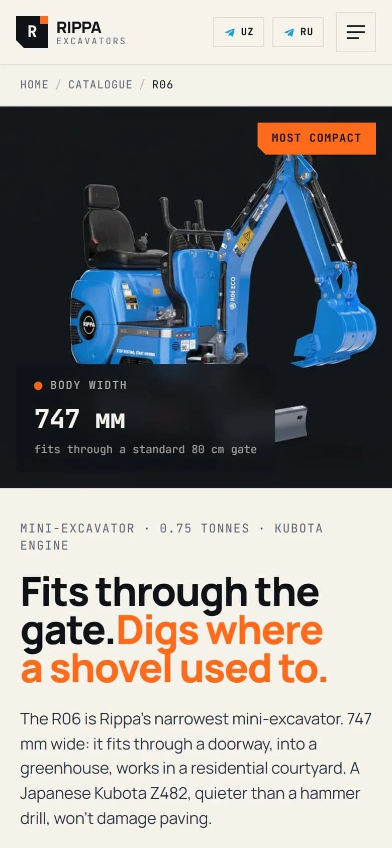 The R06 model page, with the compactness badge and full description.